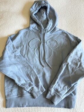 H&M Light Blue Crewneck Hoodie with Embroidered Mouse Outline